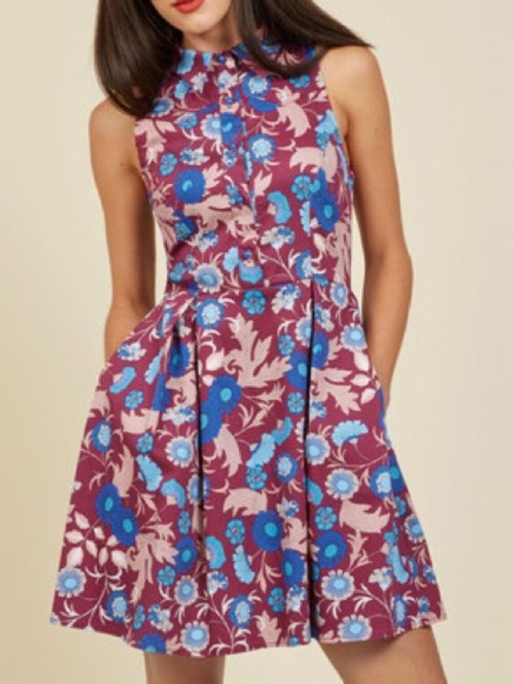 Modcloth Blue Floral Sleeveless Dress